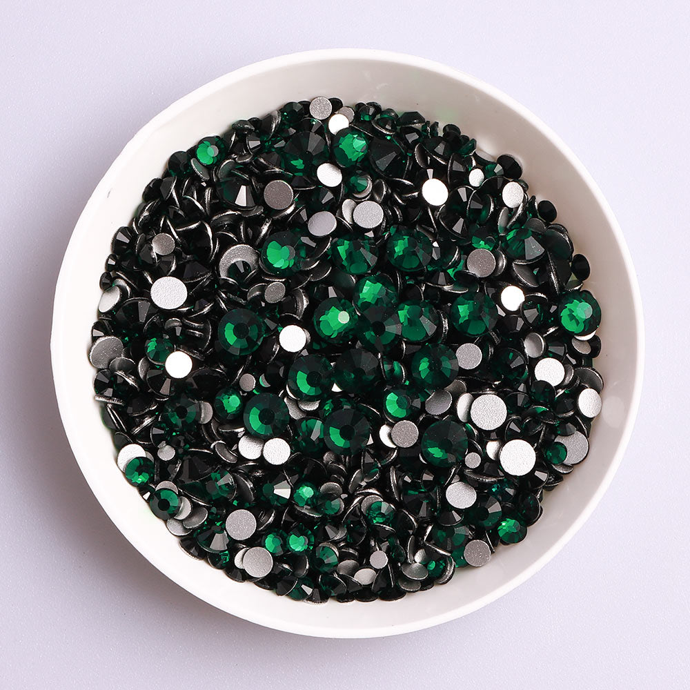 Mixed Sizes Dark Green Glass FlatBack Rhinestones For Nail Art Silver Back WholesaleRhinestone