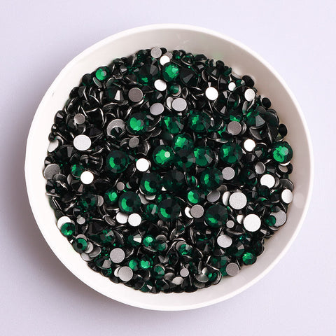 Mixed Sizes Dark Green Glass FlatBack Rhinestones For Nail Art Silver Back WholesaleRhinestone