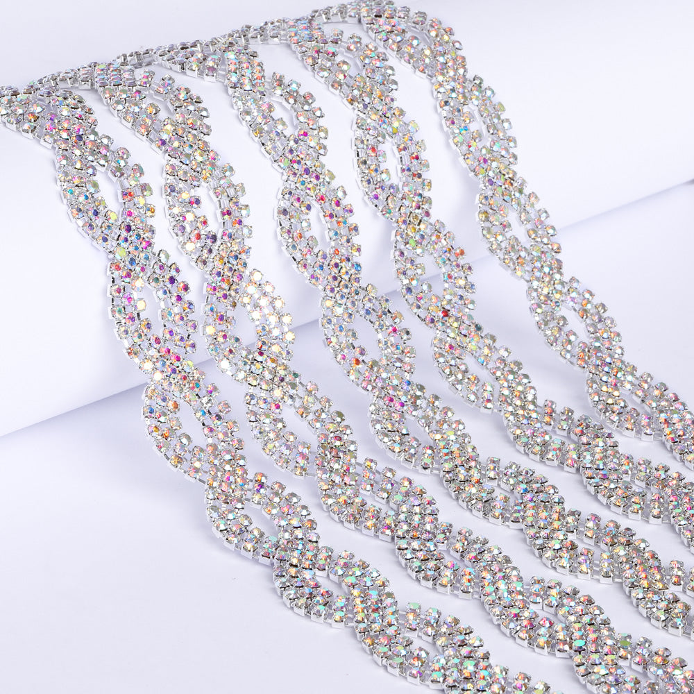 Sew-on Crystal AB Glass Raindrop Rhinestone Trim Chain Applique RA907 WholesaleRhinestone