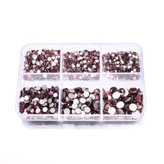 Mixed Sizes 6 Grid Box Light Amethyst Glass FlatBack Rhinestones For Nail Art  Silver Back