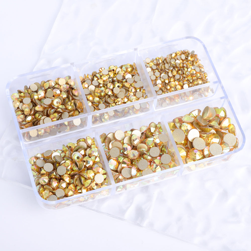 Mixed Sizes 6 Grid Box Metal Sunlight Glass FlatBack Rhinestones For Nail Art Golden Back Secondary image