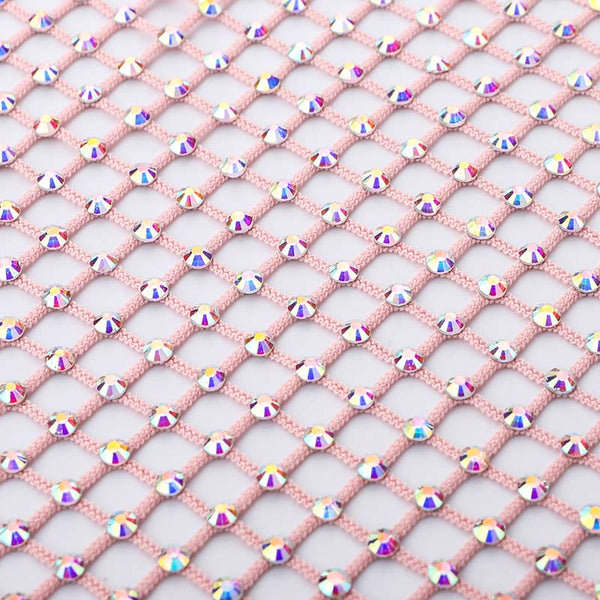 Crystal AB Rhinestones Mesh Fabric Sewing Elastic Trim - Pink WholesaleRhinestone