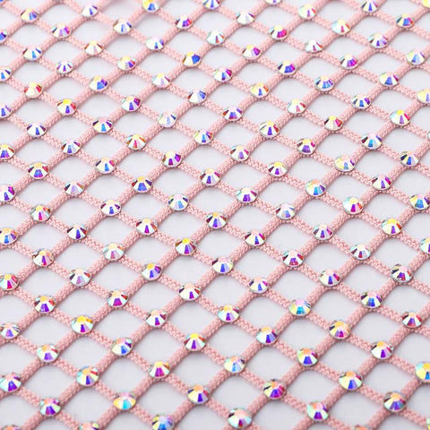 Crystal AB Rhinestones Mesh Fabric Sewing Elastic Trim - Pink WholesaleRhinestone