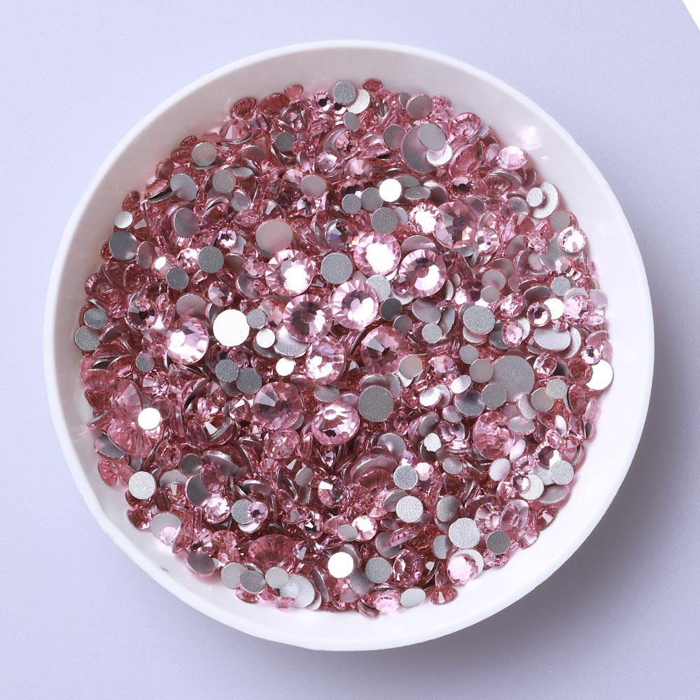 Mixed Sizes Light Pink Glass FlatBack Rhinestones For Nail Art Silver Back WholesaleRhinestone