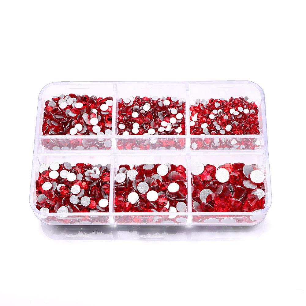 Mixed Sizes 6 Grid Box Light Siam Glass FlatBack Rhinestones For Nail Art Silver Back Secondary image