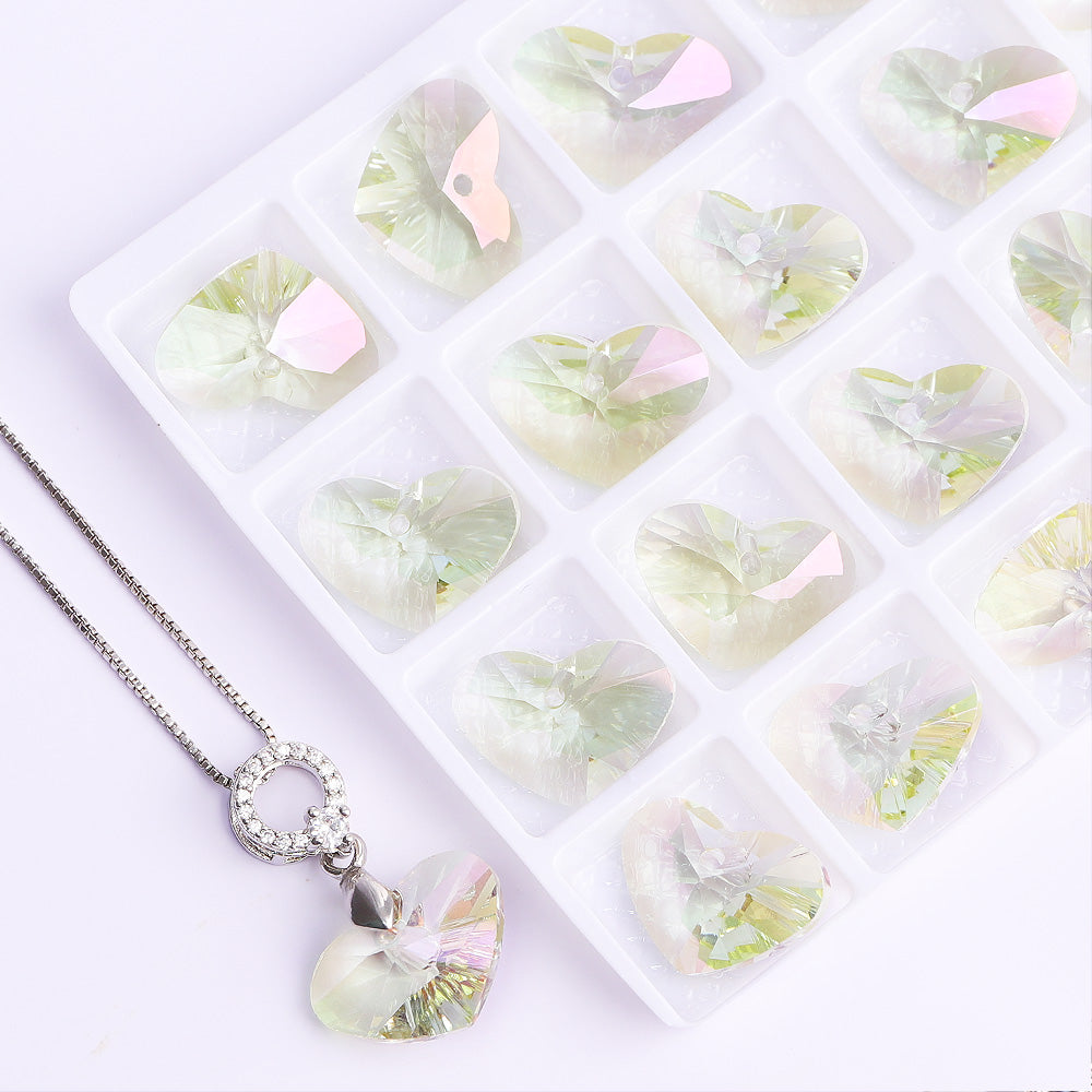 Luminous Green 진정으로 사랑 하트 하트 고품질 유리 모조 다이아몬드 펜던트 서브 이미지