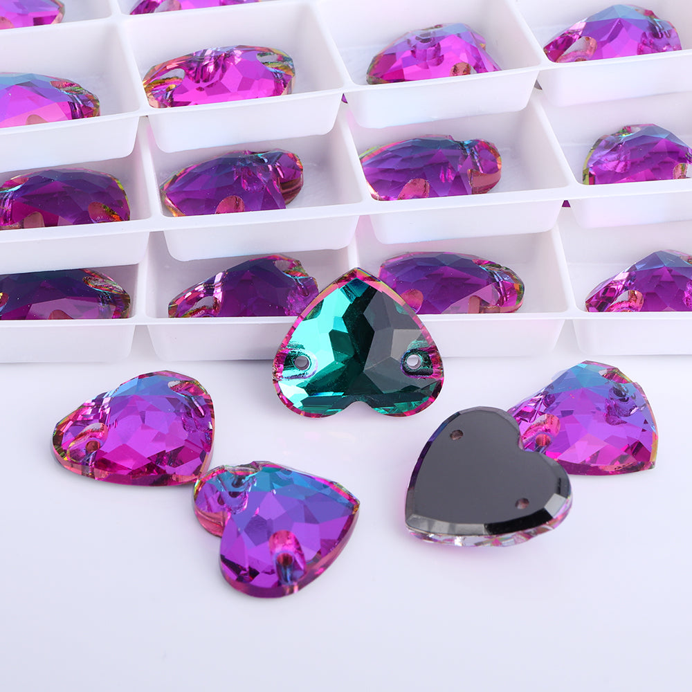 Heliotrope Heart Shape High Quality Glass Sew-on Rhinestones WholesaleRhinestone