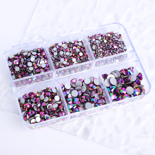 Mixed Sizes 6 Grid Box Rainbow Rose Gold Glass FlatBack Rhinestones For Nail Art Silver Back WholesaleRhinestone