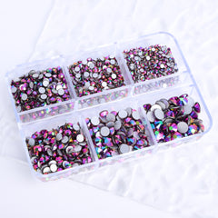 Mixed Sizes 6 Grid Box Rainbow Rose Gold Glass FlatBack Rhinestones For Nail Art Silver Back WholesaleRhinestone