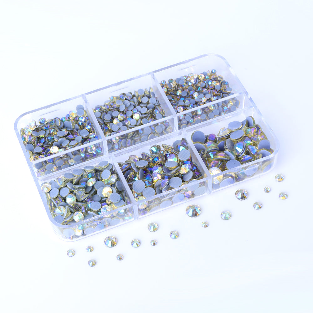 Mixed Sizes 6 Grid Box Light Yellow AB Glass HotFix Rhinestones For Clothing DIY Secondary image