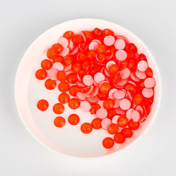 Orange Neon Glass Flat Back Glue-On Rhinestones 16 Cut Facets WholesaleRhinestone