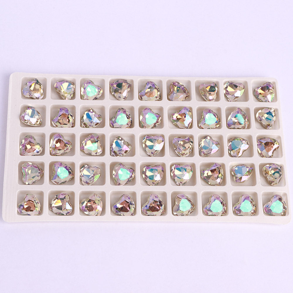 Luminous Green Heart Shape High Quality Glass Pointed Back Fancy Rhinestones WholesaleRhinestone