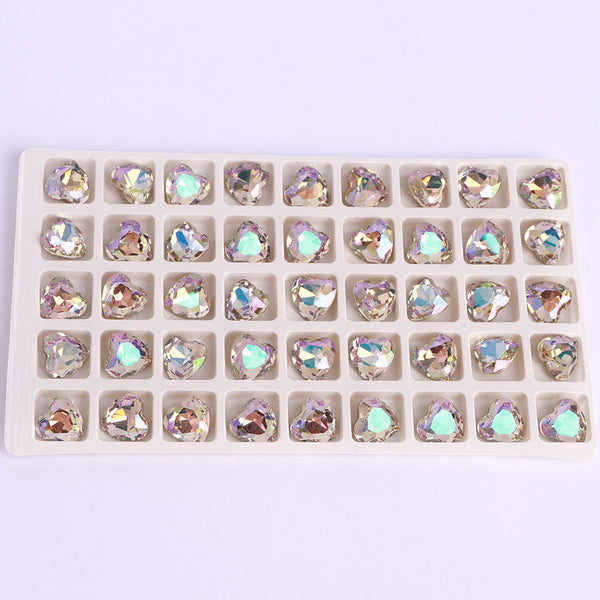 Luminous Green Heart Shape High Quality Glass Pointed Back Fancy Rhinestones WholesaleRhinestone