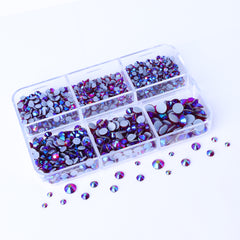 Mixed Sizes 6 Grid Box Dark Siam AB Glass HotFix Rhinestones For Clothing DIY