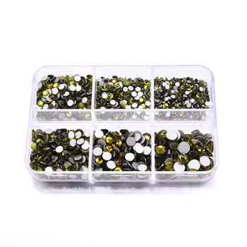 Mixed Sizes 6 Grid Box Olive Green Glass FlatBack Rhinestones For Nail Art  Silver Back WholesaleRhinestone