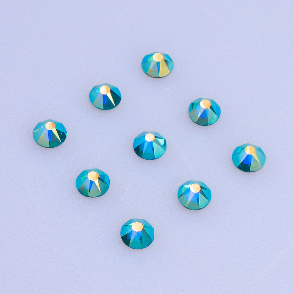 Indicolite AB Glass Flat Back Glue-On Rhinestones 16 Cut Facets In Bulk WholesaleRhinestone