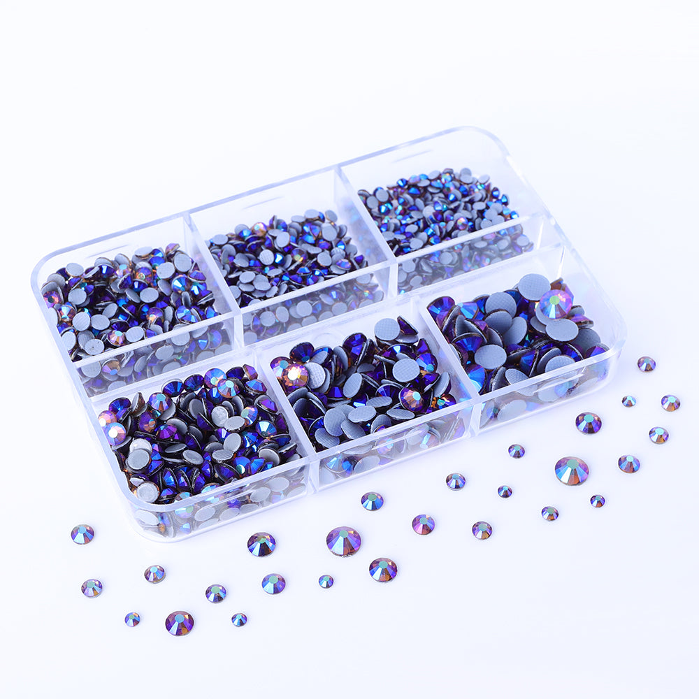 Mixed Sizes 6 Grid Box Smoked Topaz AB Glass HotFix Rhinestones For Clothing DIY