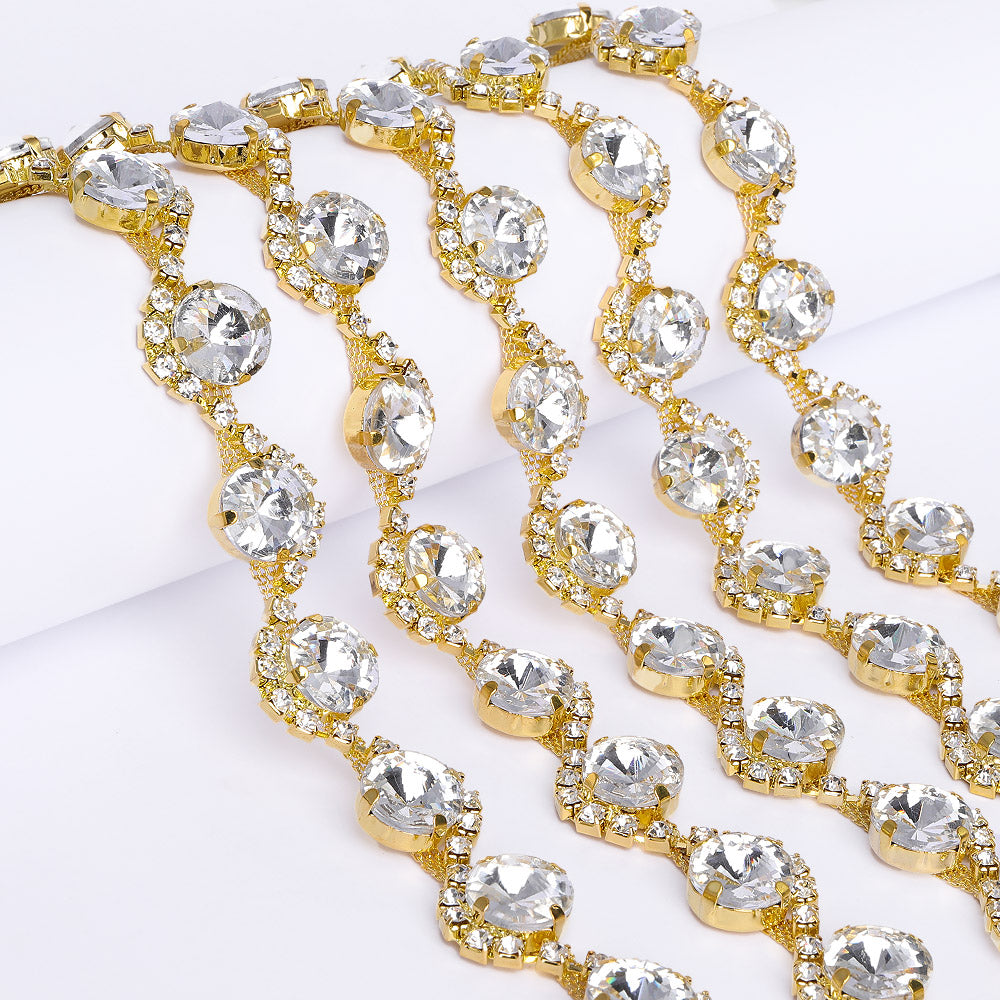 Sew-on Crystal Glass Rivoli Rhinestone Trim Chain Applique RA135 WholesaleRhinestone