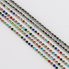 Mixed Colors Glass Rhinestones Close Cup Chain - 1 Row Silver Base WholesaleRhinestone