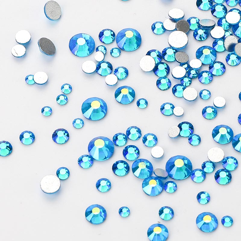 Mixed Sizes Capri Blue AB FlatBack Rhinestones For Nail Art Silver Back WholesaleRhinestone