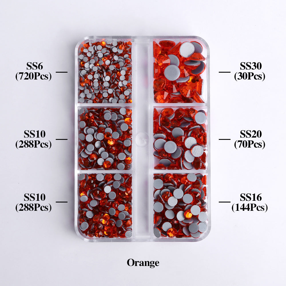 Mixed Sizes 6 Grid Box Orange Glass HotFix Rhinestones For Clothing DIY WholesaleRhinestone