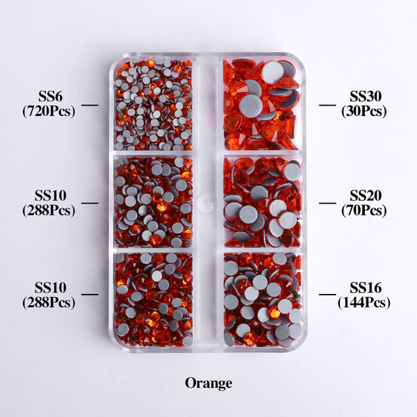Mixed Sizes 6 Grid Box Orange Glass HotFix Rhinestones For Clothing DIY WholesaleRhinestone