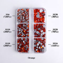 Mixed Sizes 6 Grid Box Orange Glass HotFix Rhinestones For Clothing DIY