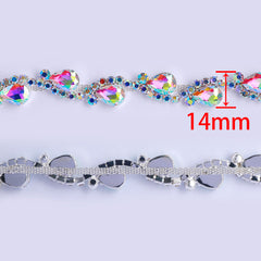 Sew-on Crystal AB Glass Raindrop Rhinestone Trim Chain Applique RA1100 WholesaleRhinestone