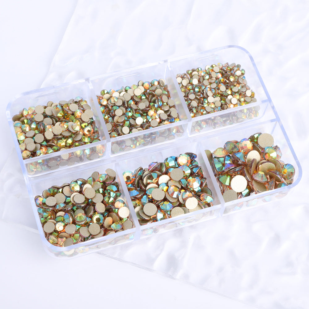 Mixed Sizes 6 Grid Box Ghost Light Glass FlatBack Rhinestones For Nail Art Golden Back Secondary image