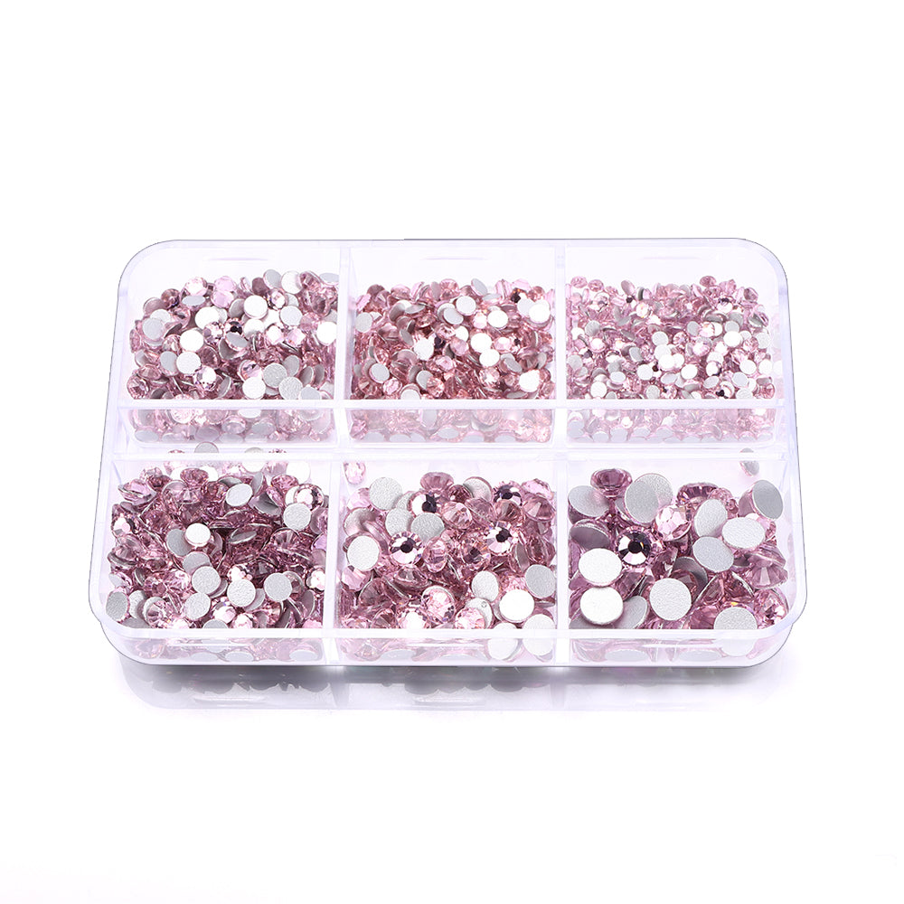 Mixed Sizes 6 Grid Box Light Pink Glass FlatBack Rhinestones For Nail Art Silver Back Secondary image