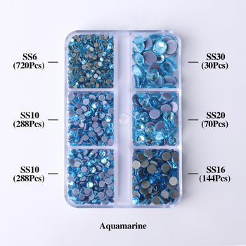 Mixed Sizes 6 Grid Box Aquamarine Glass HotFix Rhinestones For Clothing DIY WholesaleRhinestone