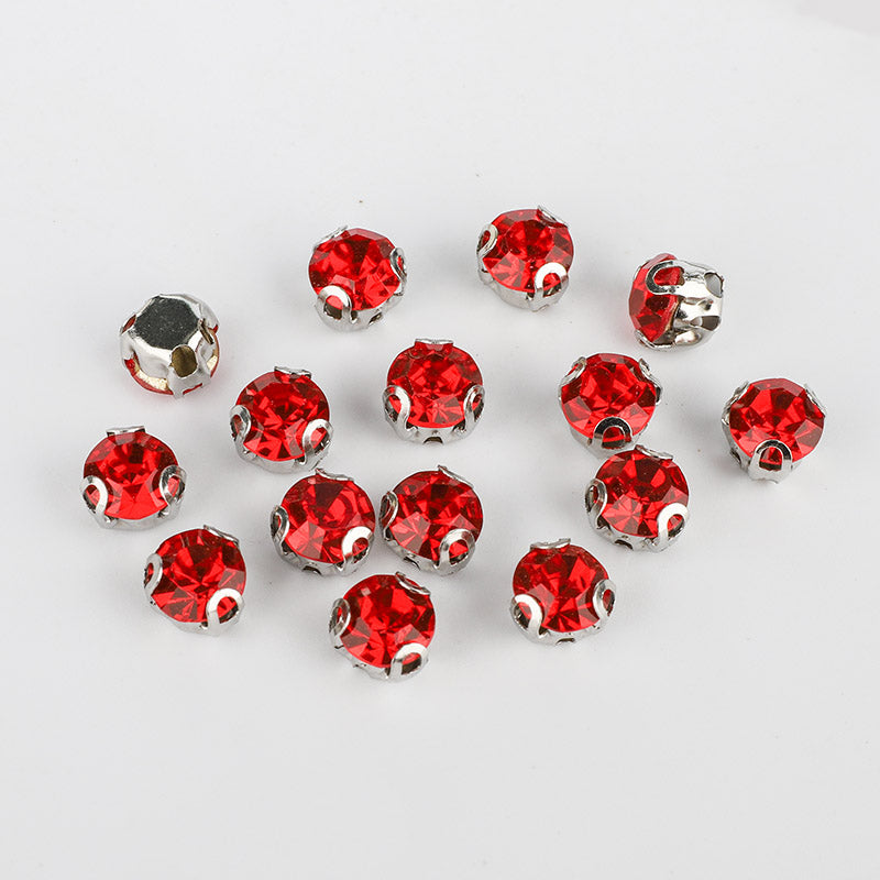 Red/Siam Sewing 3D Claw Rhinestones Silver Base WholesaleRhinestone メイン画像