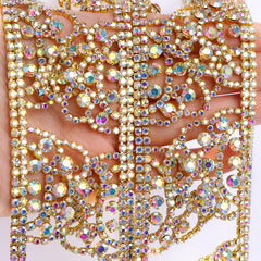 Sew-on Crystal AB Glass Raindrop Rhinestone Trim Chain Applique RA861 WholesaleRhinestone