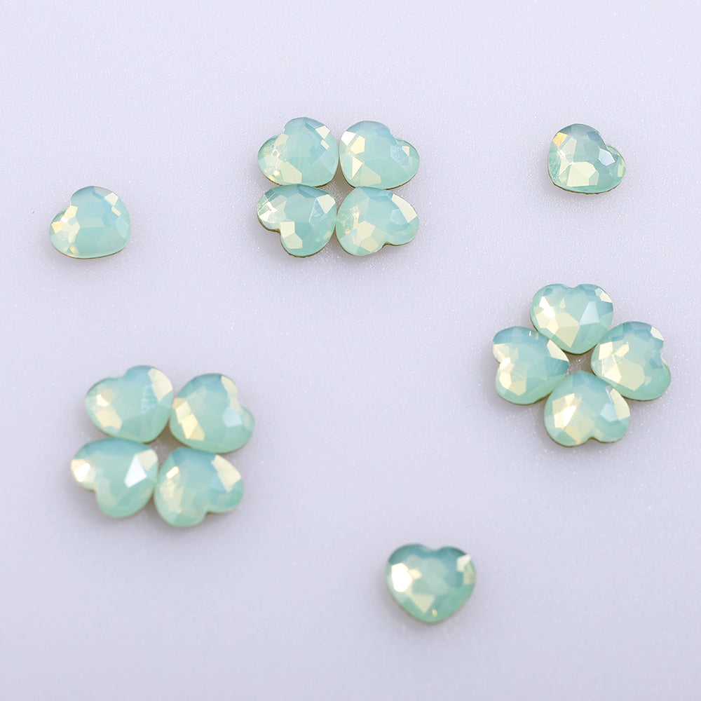 Heart Shape Green Opal Glass Flat Back Fancy Rhinestones WholesaleRhinestone