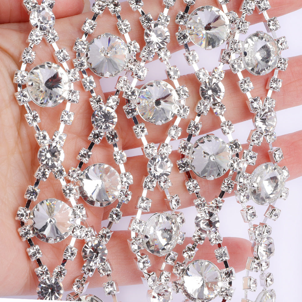 Sew-on Crystal Glass Rivoli Rhinestone Trim Chain Applique RA553 Secondary image