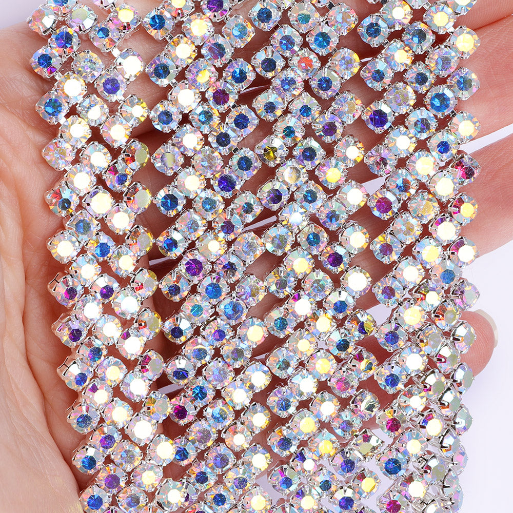 Sew-on Crystal AB Glass Round Rhinestone Trim Chain Applique RA1124 WholesaleRhinestone