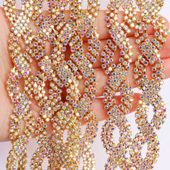 Sew-on Crystal AB Glass Raindrop Rhinestone Trim Chain Applique RA907 WholesaleRhinestone