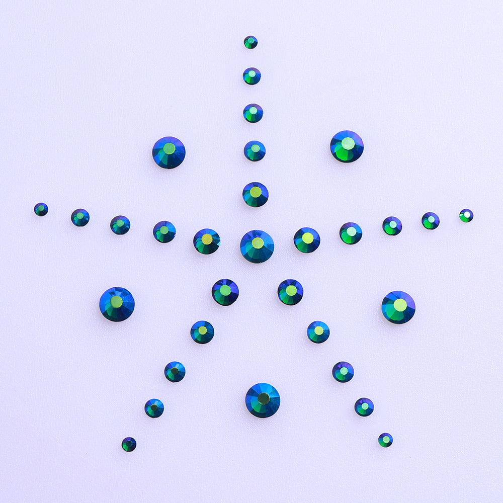 Mixed Sizes Dark Green AB FlatBack Rhinestones For Nail Art Silver Back Secondary image