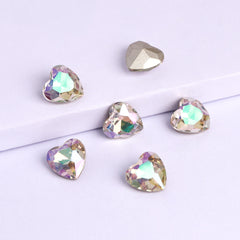Luminous Green Heart Shape High Quality Glass Pointed Back Fancy Rhinestones WholesaleRhinestone
