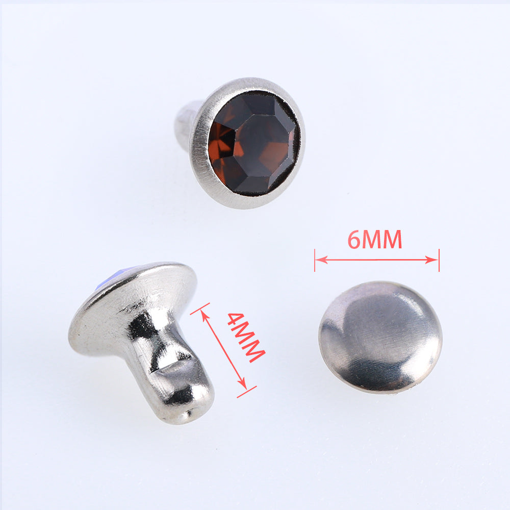 100 Sets Smoked Topaz Glass Rhinestone Rivets for Leather Craft DIY Making WholesaleRhinestone