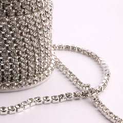 Crystal Glass Rhinestones Close Cup Chain - 1 Row Silver Base WholesaleRhinestone