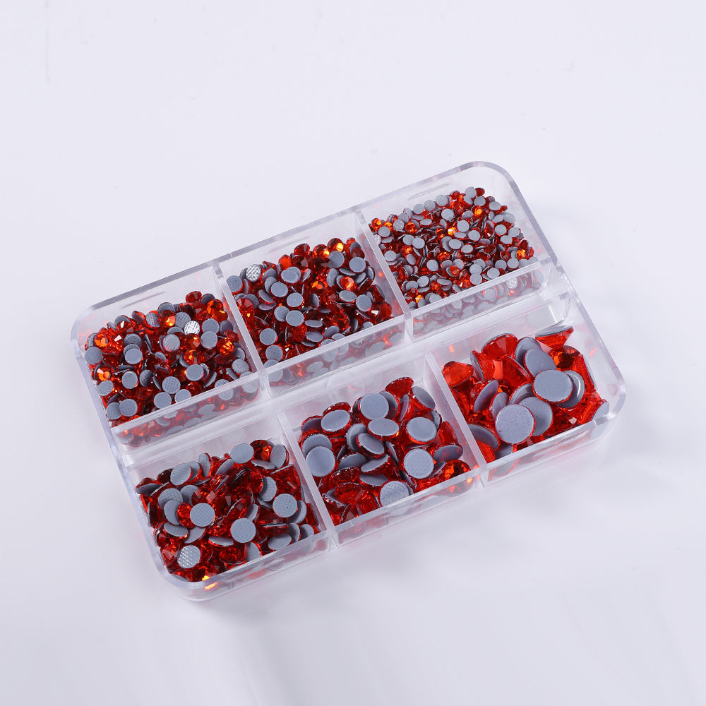 Mixed Sizes 6 Grid Box Orange Glass HotFix Rhinestones For Clothing DIY Secondary image