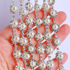 Sew-on Crystal Glass Rhinestone Pearl Trim Chain Applique RA837 WholesaleRhinestone