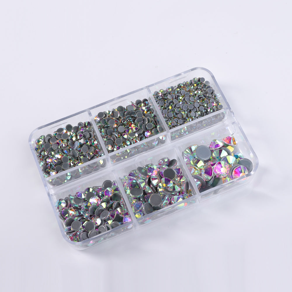 Mixed Sizes 6 Grid Box Crystal AB Glass HotFix Rhinestones For Clothing DIY