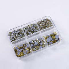 Mixed Sizes 6 Grid Box Light Yellow Glass HotFix Rhinestones For Clothing DIY