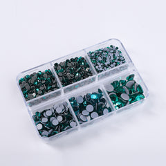 Mixed Sizes 6 Grid Box Blue Zircon Glass HotFix Rhinestones For Clothing DIY