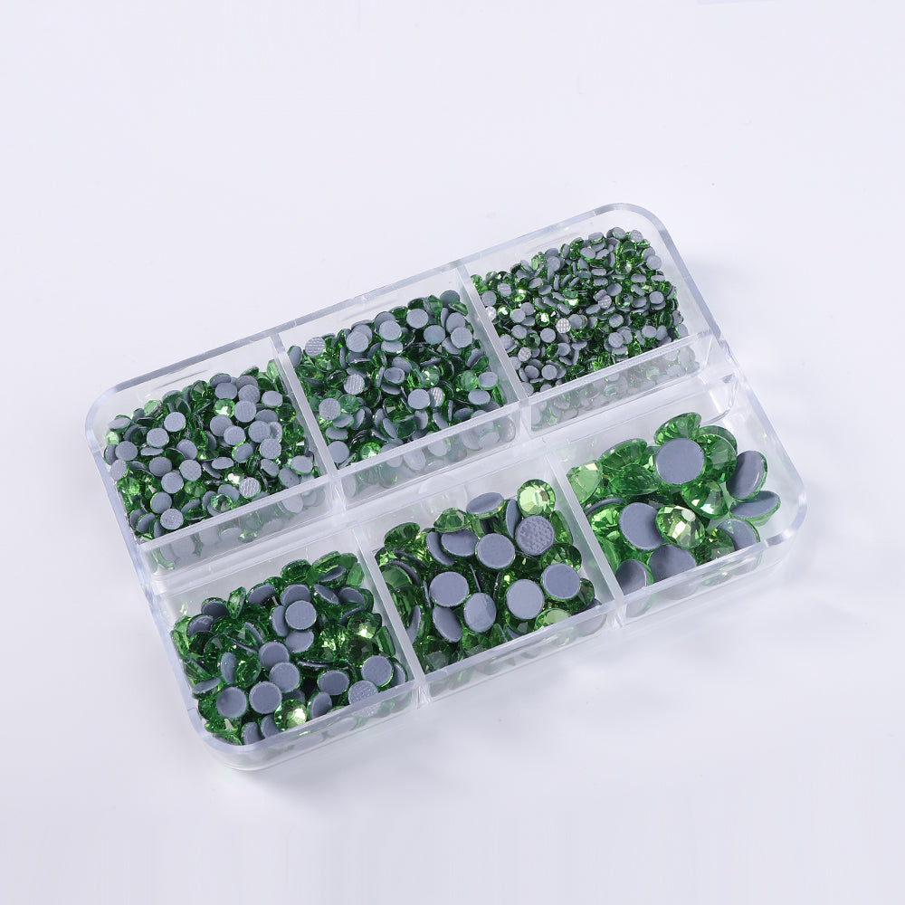 Mixed Sizes 6 Grid Box Peridot Glass HotFix Rhinestones For Clothing DIY WholesaleRhinestone
