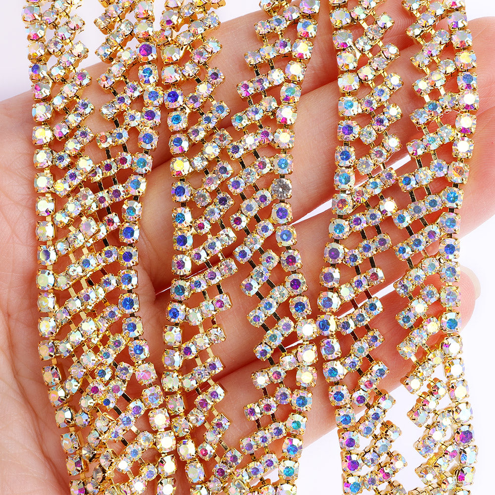 Sew-on Crystal AB Glass Round Rhinestone Trim Chain Applique RA886 Secondary image
