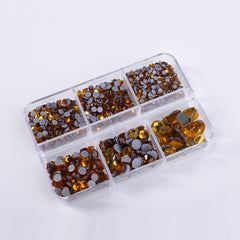 Mixed Sizes 6 Grid Box Topaz Glass HotFix Rhinestones For Clothing DIY