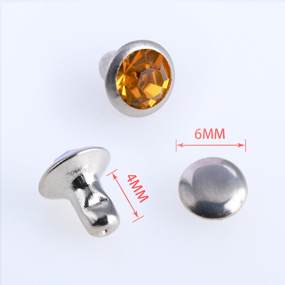 100 Sets Topaz Glass Rhinestone Rivets for Leather Craft DIY Making WholesaleRhinestone